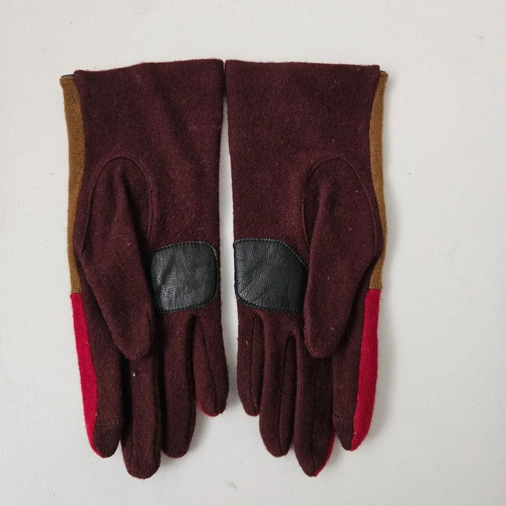 Echo Colorblock Wool Cashmere Blend Tech Gloves Burgundy Pink Tan Brown Large
